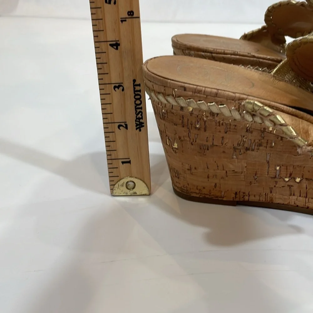 Jack Rogers Cork Wedge Sandals Size 9.5 Gold Trim